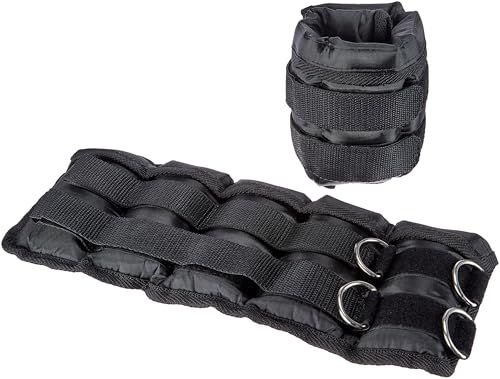 Amazon Basics Adjustable Ankle Weights for Resistance Training, Removable Weights for Wrist, 10 Pound Set (5 Pounds Each), Black