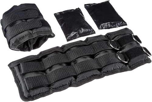 Amazon Basics Adjustable Ankle Weights for Resistance Training, Removable Weights for Wrist, 10 Pound Set (5 Pounds Each), Black view 3