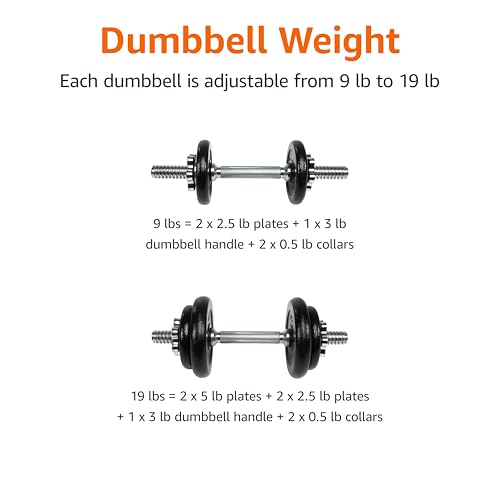 Amazon Basics Adjustable Dumbbell Hand Weight Set, 38 pound, Black