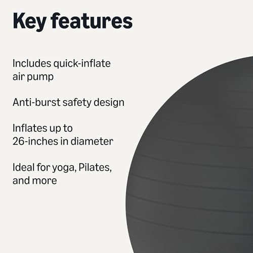 Amazon Basics Anti-Burst Exercise Ball with Pump for Yoga and Pilates, 23-26" Diameter, Black view 2