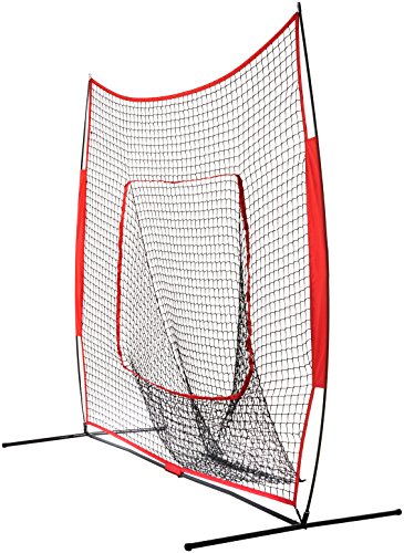 Amazon Basics Baseball Softball Hitting Pitching Batting Practice Net With Stand - 96 x 42 x 86 Inches, Red and Black view 2