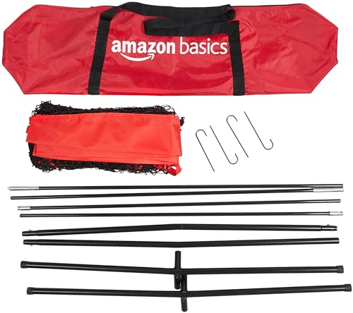 Amazon Basics Baseball Softball Hitting Pitching Batting Practice Net With Stand - 96 x 42 x 86 Inches, Red and Black view 3