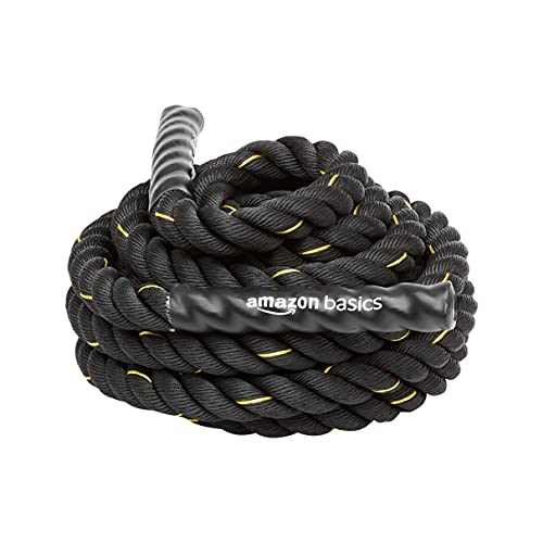 Amazon Basics Battle Rope for Home Gym, Strength Training, Cardio Fitness, Indoor & Outdoor Workout, Exercise Training Equipment, Muscle Toning, 2 Inch Diameter x 30 Feet Length, Black