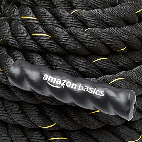 Amazon Basics Battle Rope for Home Gym, Strength Training, Cardio Fitness, Indoor & Outdoor Workout, Exercise Training Equipment, Muscle Toning, 2 Inch Diameter x 30 Feet Length, Black view 3