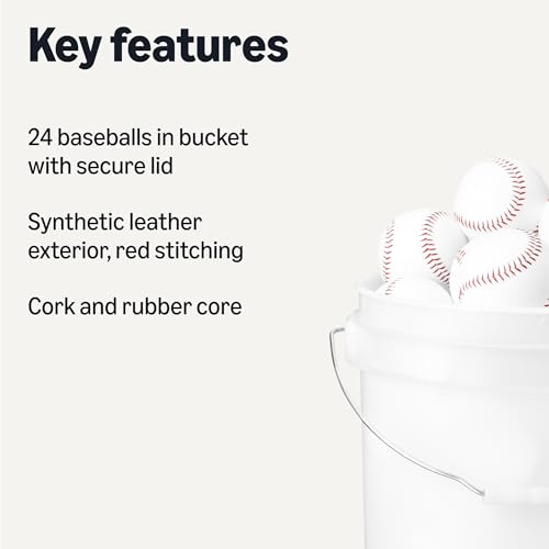 Amazon Basics Bucket of Practice Baseballs, 24 Count, Regulation Size 9-inch, Youth League view 2