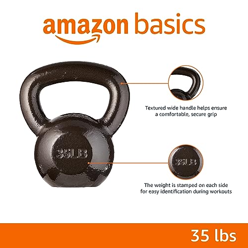 Amazon Basics Cast Iron Kettlebell for Strength Training, Wide Handle with Comfortable Grip, 35 Pounds, Black view 2
