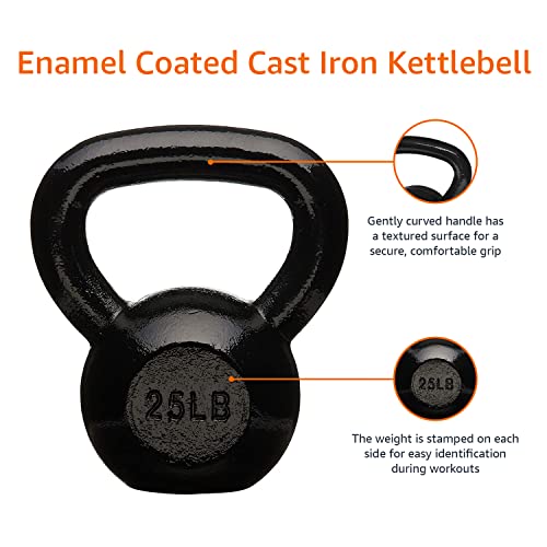Amazon Basics Cast Iron Kettlebell with Enamel Finish, 25 pound, Black
