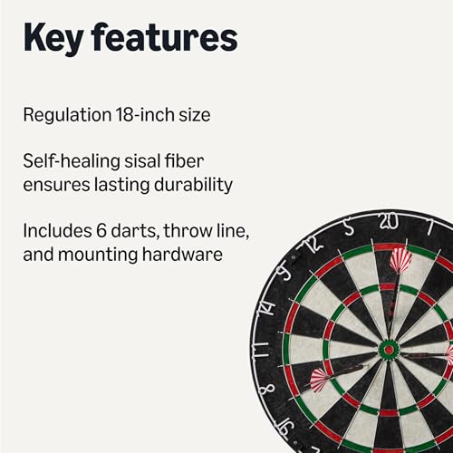 Amazon Basics Dartboard for Adults, Regulation Size, with Steel Tip Darts view 2