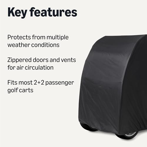 Amazon Basics Golf Cart Cover, Water-Resistant Oxford Fabric Golf Cart Cover, 3 Zippered Doors, Fits EZGO, Yamaha, Club Car, 2/4 Passenger view 2
