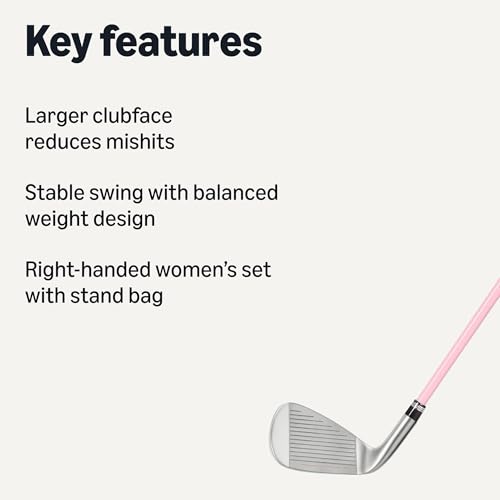 Amazon Basics Golf Club Set, 6- Piece with Stand Bag, Oversized Clubface, Low Center of Gravity, Right Handed, Pink/Black view 2
