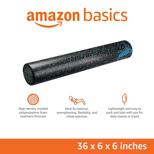 Amazon Basics High Density Foam Roller for Exercise and Recovery, 36 Inches, Blue Speckled