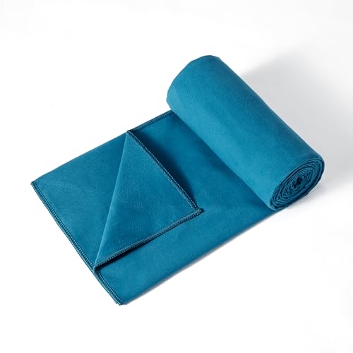 Amazon Basics Hot Yoga Mat Towel, Soft Microfiber, Non-Slip, Absorbent, 74" x 24", Aqua