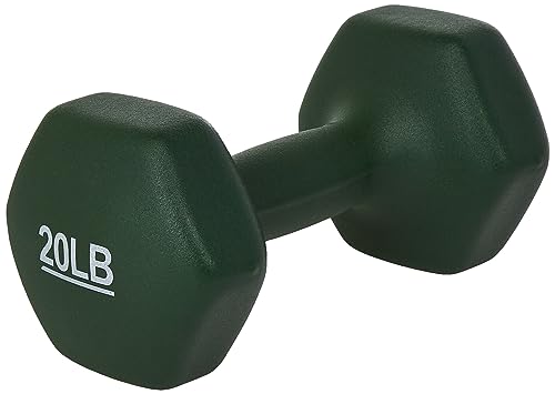 Amazon Basics Neoprene Coated Hexagonal Dumbbell Hand Weights for Workout, 20 Pounds, Pair, Dark Green view 3