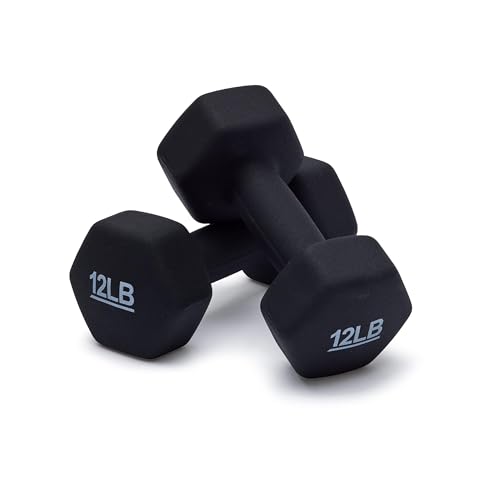 Amazon Basics Neoprene Dumbbell Hand Weights, 12 Pounds, Pair, Black