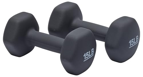 Amazon Basics Neoprene Dumbbell Hand Weights, 15 Pounds, Pair, Dark Grey