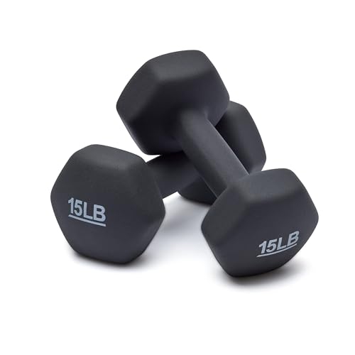 Amazon Basics Neoprene Dumbbell Hand Weights, 15 Pounds, Pair, Dark Grey
