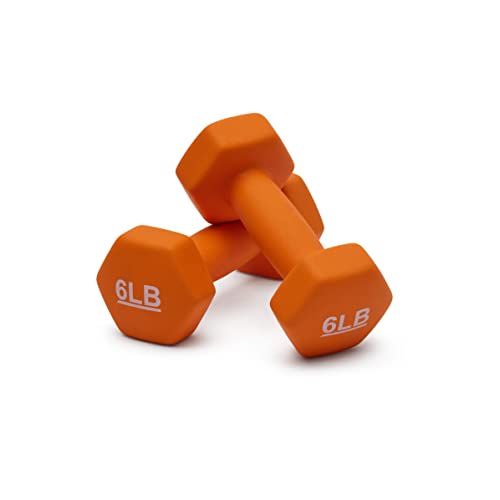 Amazon Basics Neoprene Dumbbell Hand Weights, 6 Pounds, Pair, Orange
