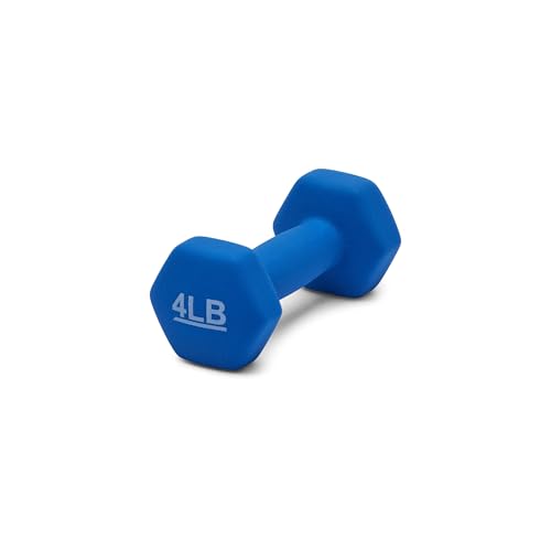 Amazon Basics Neoprene Dumbbell Hand Weights for Workout and Exercise, Hexagon Shape, 4 Pounds, Pair, Blue view 2