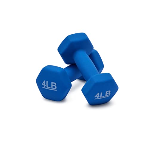 Amazon Basics Neoprene Dumbbell Hand Weights for Workout and Exercise, Hexagon Shape, 4 Pounds, Pair, Blue view 3