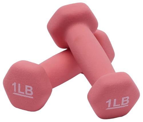 Amazon Basics Neoprene Dumbbell Hand Weights, Hexagon Shape, 1 Pound, Pair, Pink