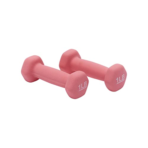 Amazon Basics Neoprene Dumbbell Hand Weights, Hexagon Shape, 1 Pound, Pair, Pink view 2