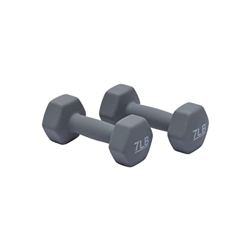 Amazon Basics Neoprene Dumbbell Hand Weights, Hexagon Shape, 7 Pounds, Pair, Light Grey