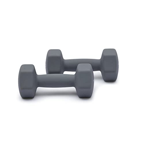 Amazon Basics Neoprene Dumbbell Hand Weights, Hexagon Shape, 7 Pounds, Pair, Light Grey view 2