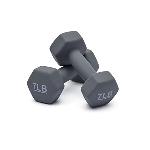 Amazon Basics Neoprene Dumbbell Hand Weights, Hexagon Shape, 7 Pounds, Pair, Light Grey view 3