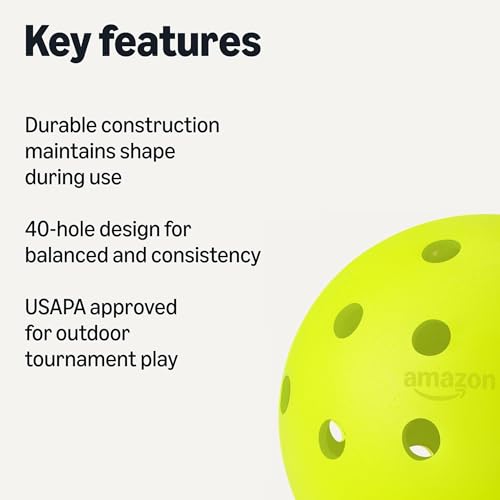 Amazon Basics Outdoor Pickleball Balls, USAPA Approved for Tournament Play, Durable Construction, Balanced and Consistent Performance, Yellow, 12-Pack view 2