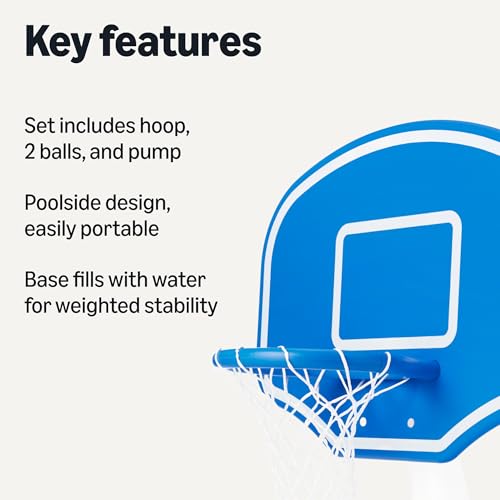 Amazon Basics Pool Basketball Hoop, Poolside Design with Base Fills with Water for Weighted Stability, Set Includes Hoop, 2 Balls and Pump, Easily Portable view 2
