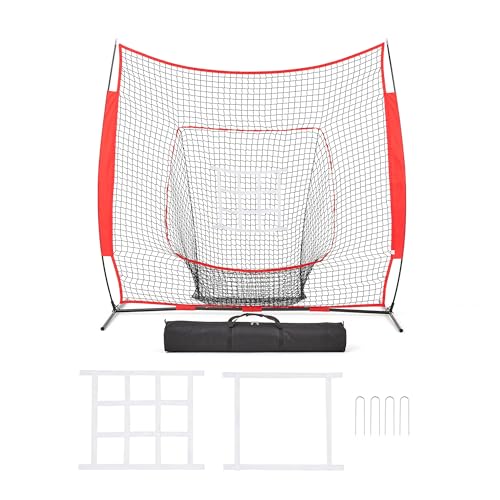 Amazon Basics Portable Baseball & Softball Hitting, Pitching, Practice Net with Strike Zone Target, 7x7 ft
