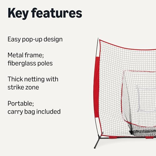 Amazon Basics Portable Baseball & Softball Hitting, Pitching, Practice Net with Strike Zone Target, 7x7 ft view 2