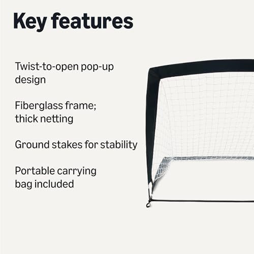 Amazon Basics Portable Pop Up Soccer Goal Net for Backyard Practice Training with Carrying Bag, 4' x 3', Set of 2, Black view 2