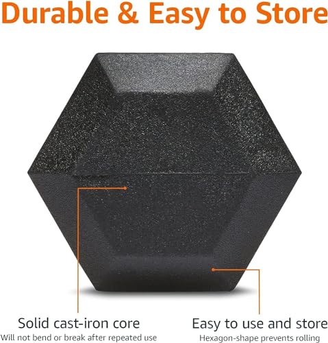 Amazon Basics Rubber Hex Dumbbell Hand Weight, 15 Pounds, Single