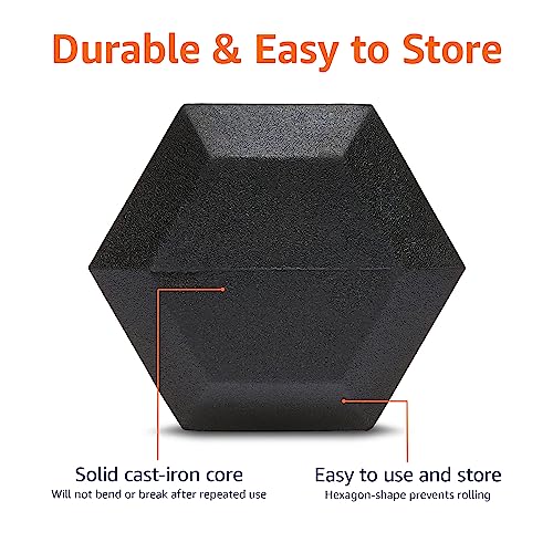 Amazon Basics Rubber Hex Dumbbell Hand Weight, 25 Pounds, Single, Black
