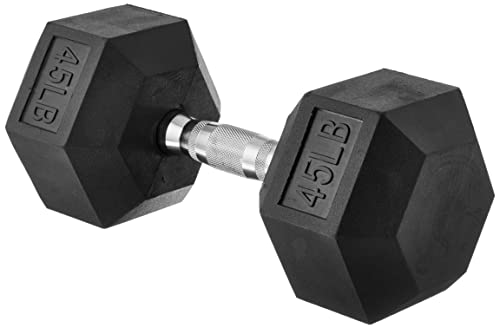 Amazon Basics Rubber Hex Dumbbell Hand Weight, 45 pound, Single, Black