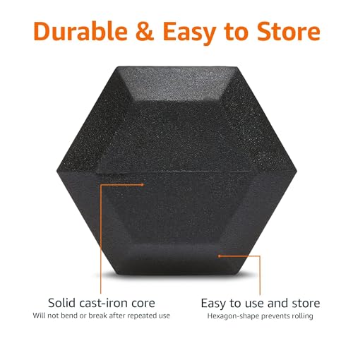 Amazon Basics Rubber Hex Dumbbell Hand Weight, 45 pound, Single, Black