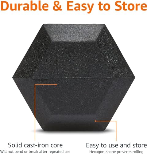 Amazon Basics Rubber Hex Dumbbell with Comfortable Handle for Home Gym Workout, 20 Pounds, Single, Black view 3