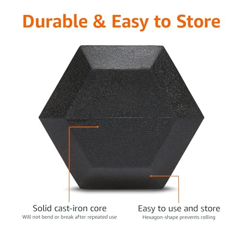 Amazon Basics Rubber Hex Dumbbell with Hexagon Shape and Rubber Coating, Comfortable Handle for Home Workout, 10 Pounds, Single, Black view 3