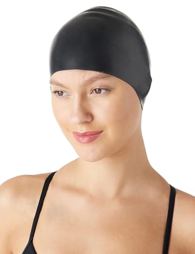 Amazon Basics Silicone Swim Cap, 1 Pack, Black