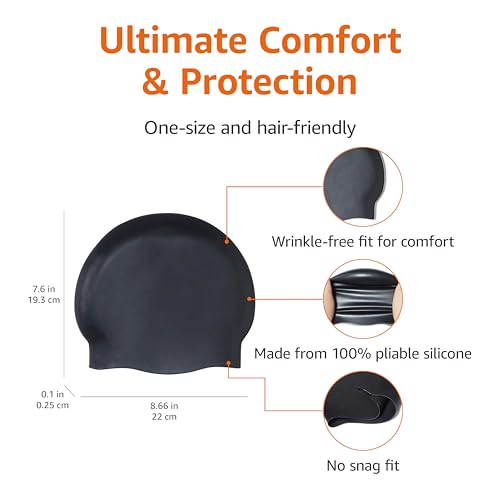 Amazon Basics Silicone Swim Cap, 1 Pack, Black