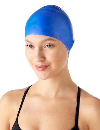 Amazon Basics Silicone Swim Cap, 2 Pack, Black/Blue