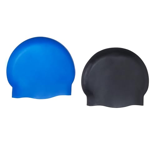 Amazon Basics Silicone Swim Cap, 2 Pack, Black/Blue
