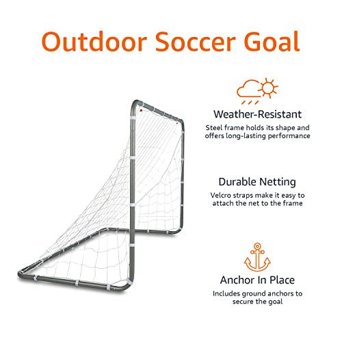 Amazon Basics Soccer Goal Frame With Net - 12 x 6 x 5 Foot, Steel Frame