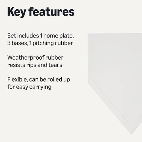 Amazon Basics Softball Baseball Bases Set, Weatherproof Rubber, Flexible, Includes 1 Home Plate, 3 Bases, 1 Pitching Rubber, Set of 5 view 2