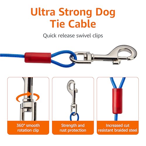 Amazon Basics Tie-Out Cable for Dogs up to 60 lbs, 25 feet, Lightweight, Durable Superior Clips, Blue view 2