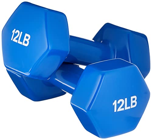 Amazon Basics Vinyl Coated Dumbbell Hand Weights, Easy to Use, 12 Pounds, Pair, Blue