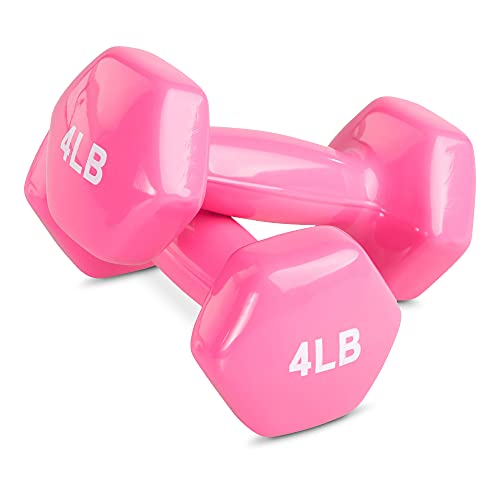 Amazon Basics Vinyl Coated Hexagon Dumbbell Hand Weights, Non-Slip Grip, 4 lb, Pink, Set of 2 view 2