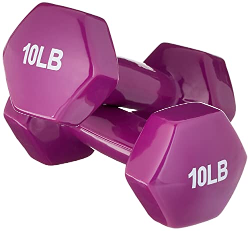 Amazon Basics Vinyl Coated Hexagon Dumbbell Hand Weights, Easy to Use and Store, 10 Pounds, Pair, Purple