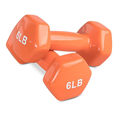 Amazon Basics Vinyl Hexagon Workout Dumbbell Hand Weight, 6 Pound, Orange - Set of 2 view 2